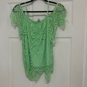Elegant Green Lace Off-Shoulder Top